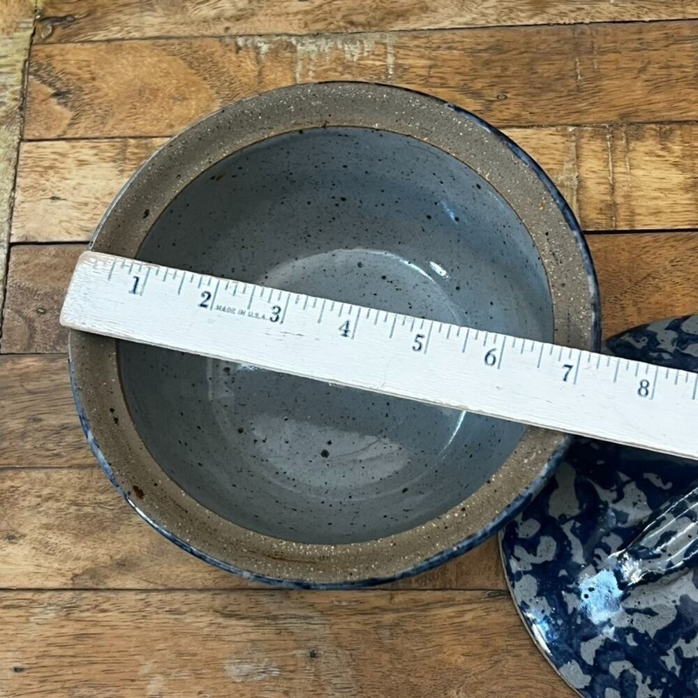 1992 Bastine Pottery Casserole Lidded Dish Blue Stoneware Signed Vintage - Picture 7 of 13